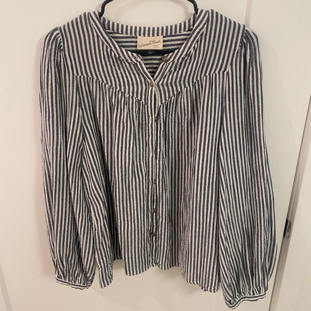 Universal thread navy blue striped button up